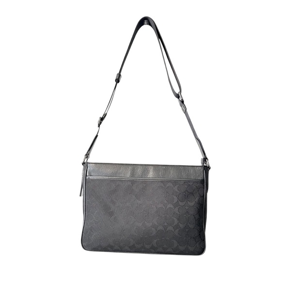 Coach Thompson Signature Stripe Messenger Crossbody Bag | Black Leather Canvas - Picture 5 of 16